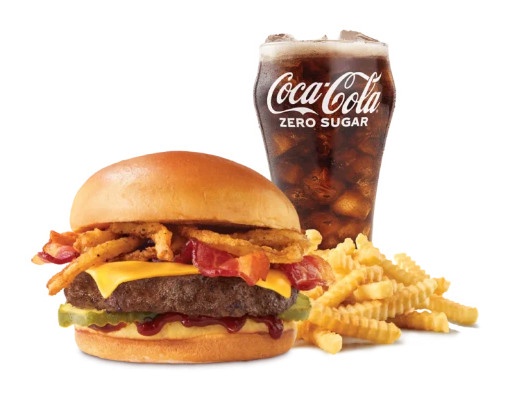 Arby’s BBQ Bacon Burger Meal with curly fries and a drink