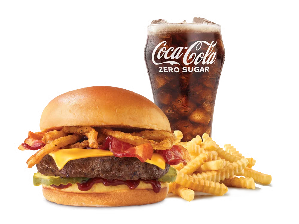 Arby’s BBQ Bacon Burger Meal with curly fries and a drink