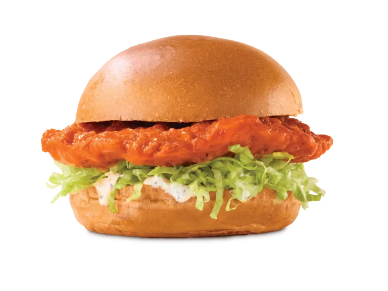 Arby’s Buffalo Chicken Sandwich with crispy chicken, spicy buffalo sauce, and ranch on a toasted bun