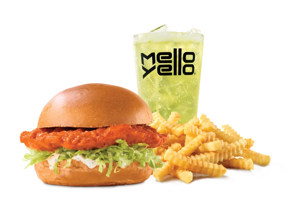 Arby’s Buffalo Chicken Sandwich Meal with curly fries and a drink