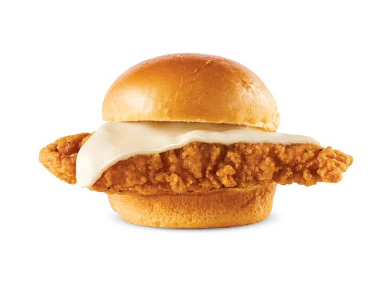 Arby’s Chicken Slider with crispy chicken and melted cheese on a soft slider bun