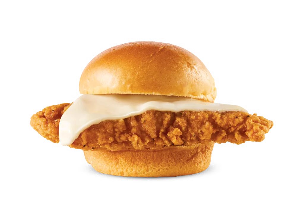 Arby’s Chicken Slider with crispy chicken and melted cheese on a soft slider bun