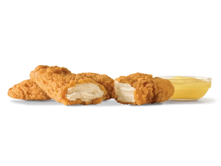 Arby’s Chicken Tenders 2PC served golden brown with dipping sauce