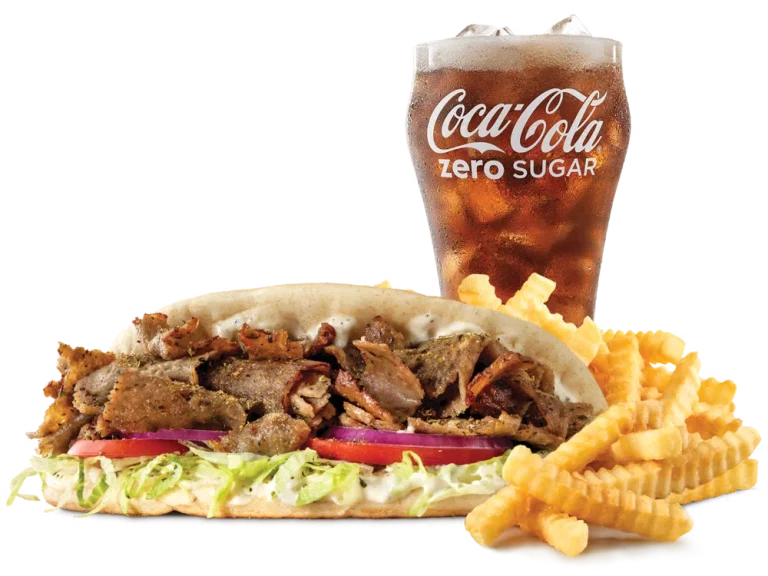 Arby’s Greek Gyro Meal with curly fries and a drink