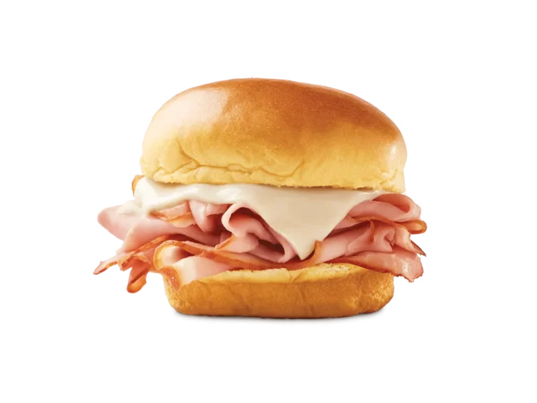 Arby’s Ham Slider with thin-sliced ham and melted cheese on a soft slider bun