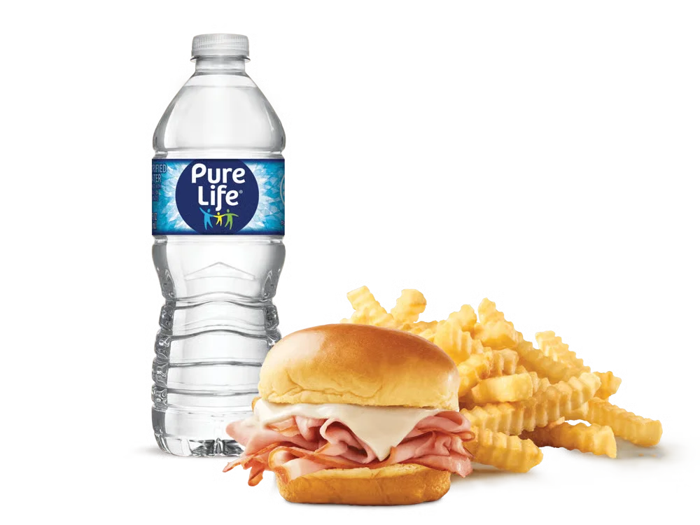 Arby’s Ham Slider Kids Meal with slider sandwich, fries, and a kids drink