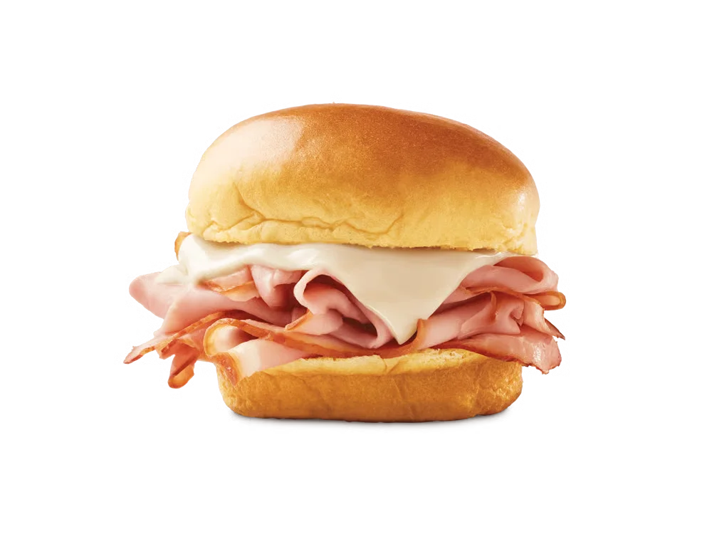 Arby’s Ham Slider with thin-sliced ham and melted cheese on a soft slider bun
