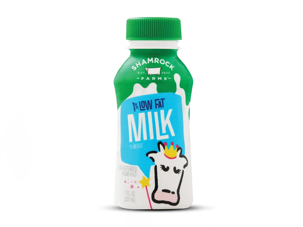 Arby’s Shamrock Farms® Low Fat Milk bottle served chilled