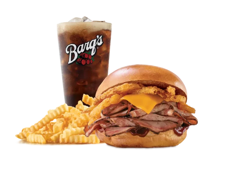 Arby’s Smokehouse Brisket Meal with curly fries and a drink