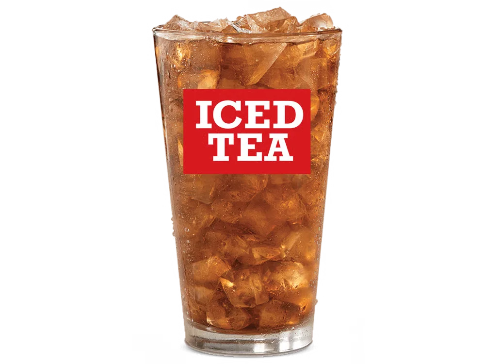Arby’s Unsweet Tea served over ice in a clear cup