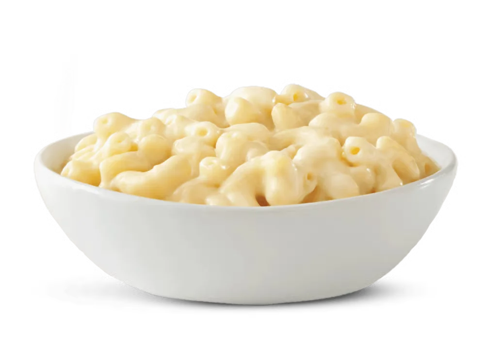 Arby’s White Cheddar Mac 'n Cheese in a bowl, creamy and cheesy