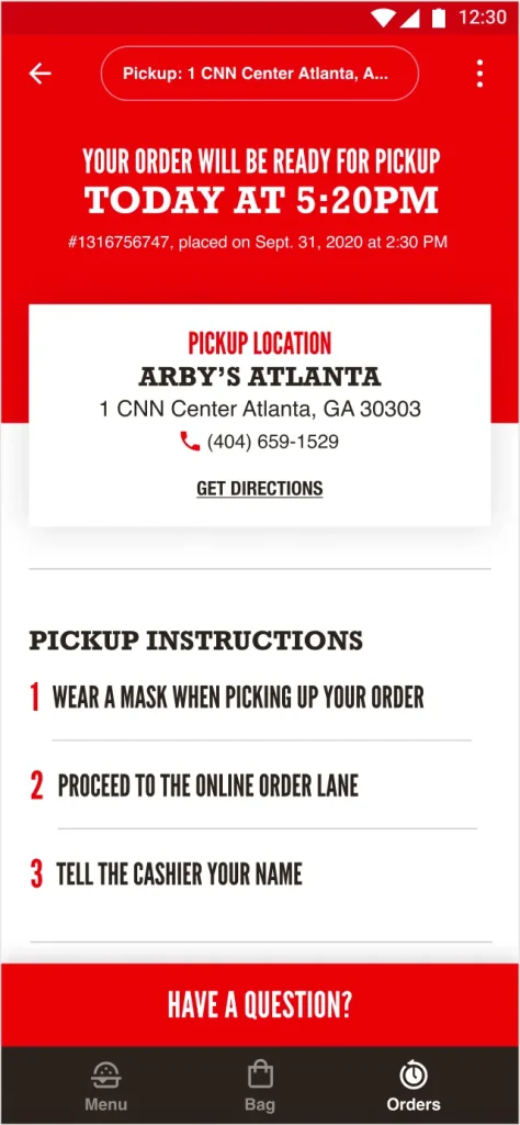 Order on Arby's app